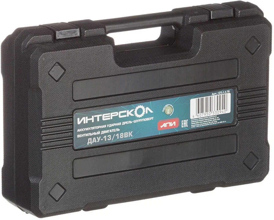 Дрель-шуруповерт ИНТЕРСКОЛ ДАУ-13/18ВК 45, 18 В, 1700 об/мин, 25500 уд/мин, с 2 АКБ 1.5 Ач и ЗУ, в кейсе (573.1.2.70)