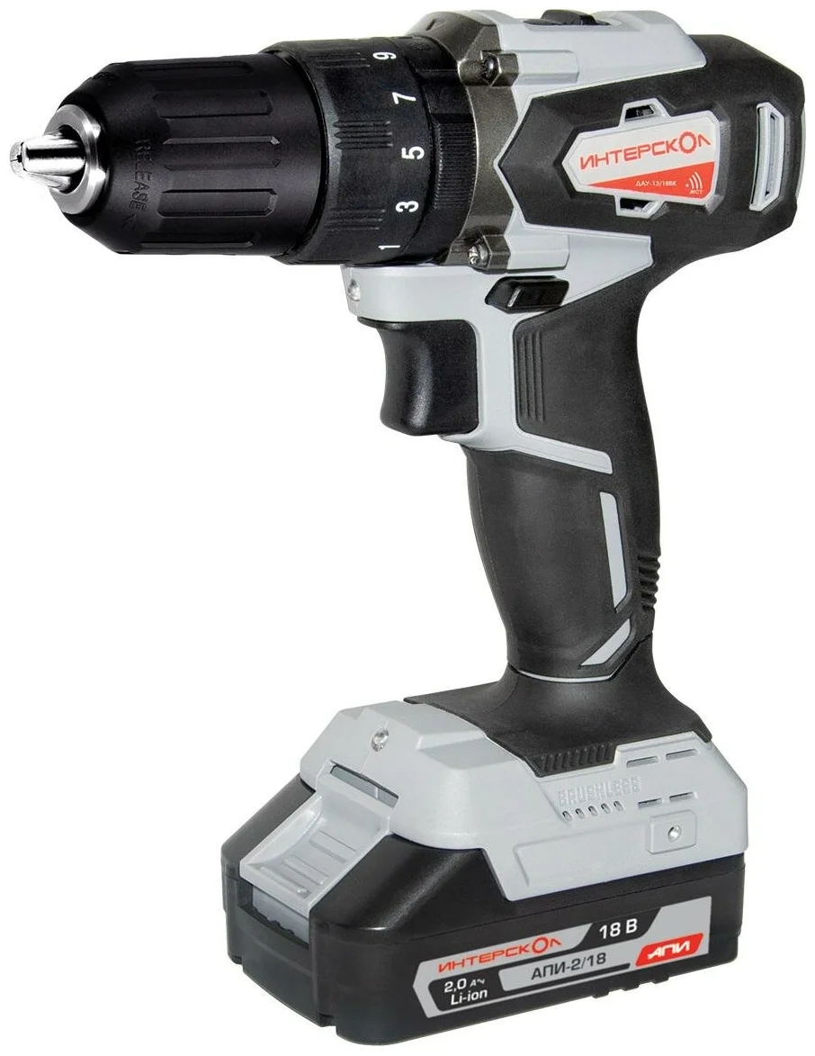 Дрель-шуруповерт ИНТЕРСКОЛ ДАУ-13/18ВК 45, 18 В, 1700 об/мин, 25500 уд/мин, с 2 АКБ 2 Ач и ЗУ, в кейсе (573.2.2.70)