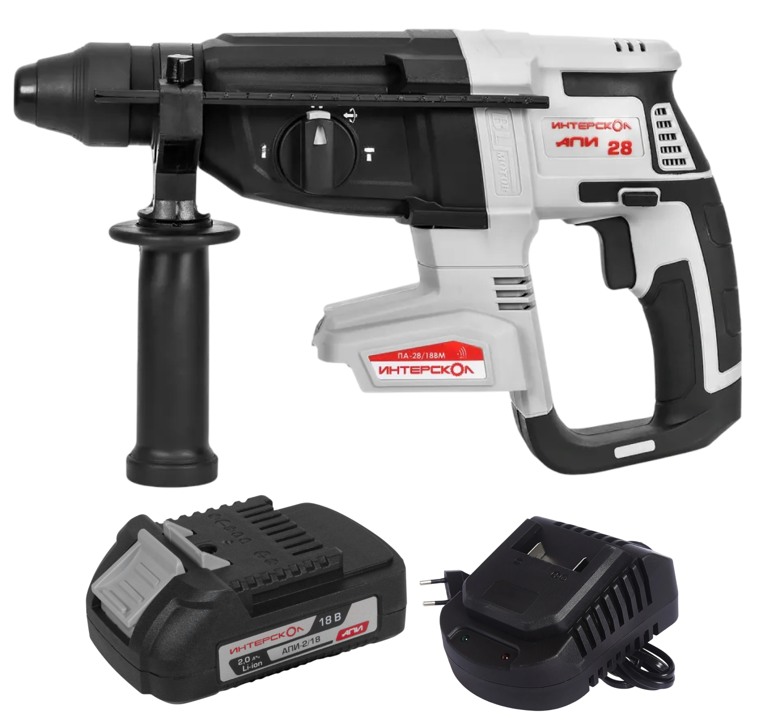 Аккумуляторный перфоратор ИНТЕРСКОЛ ПА-28/18ВM, 18 В, 2.8 Дж, 5300 уд/мин, с АКБ 2 Ач и ЗУ, в кейсе (732.0.0.70-B2C)