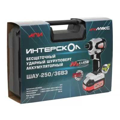 Дрель-шуруповерт ИНТЕРСКОЛ ШАУ-250/36ВЭ 250, 36 В, 250 Нм, 3200 уд/мин, с 2 АКБ 2 Ач и ЗУ, в кейсе (862.2.2.70)
