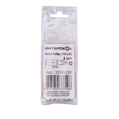 Бита ИНТЕРСКОЛ PH1, 25 мм хвостовик 1/4", 6 шт. (25201.025)