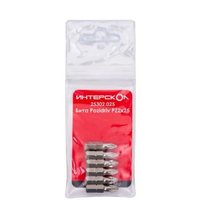 Бита ИНТЕРСКОЛ PZ2, 25 мм хвостовик 1/4", 6 шт. (25302.025)