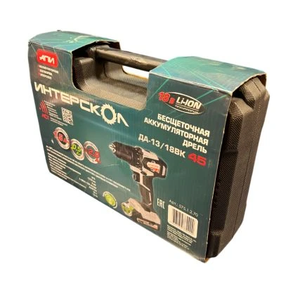 Аккумуляторная дрель-шуруповерт ИНТЕРСКОЛ ДА-13/18ВК 45, 18 В, 1700 об/мин, с 2 АКБ 1.5 Ач и ЗУ, в кейсе (УЦЕНЕННЫЙ ТОВАР) (575.1.2.70/U)