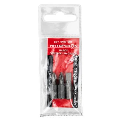 Бита ИНТЕРСКОЛ PH1/PZ1/SL, 25 мм хвостовик 1/4", 3 шт. (0408.001)