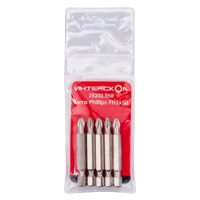 Бита ИНТЕРСКОЛ PH2, 50 мм хвостовик 1/4", 5 шт. (25202.050)