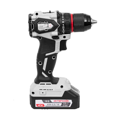 Аккумуляторная дрель-шуруповерт ИНТЕРСКОЛ ДА-13/18В 55, 18 В, 1850 об/мин, с 2 АКБ 2.5 Ач и ЗУ, в кейсе (952.2.2.70)