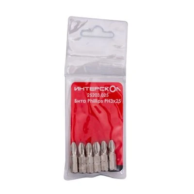 Бита ИНТЕРСКОЛ PH3, 25 мм хвостовик 1/4", 6 шт. (25203.025)