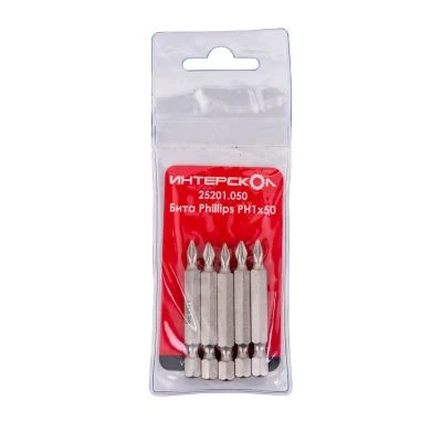 Бита ИНТЕРСКОЛ PH1, 50 мм хвостовик 1/4", 5 шт. (25201.050)