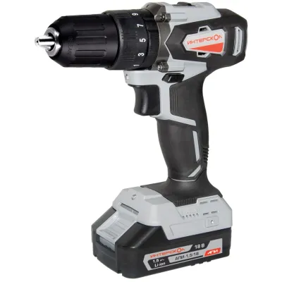 Дрель-шуруповерт ИНТЕРСКОЛ ДАУ-13/18ВК 45, 18 В, 1700 об/мин, 25500 уд/мин, с 2 АКБ 1.5 Ач и ЗУ, в кейсе (573.1.2.70)