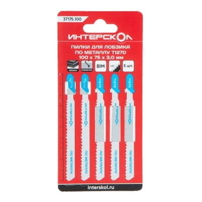 Пилка для лобзика ИНТЕРСКОЛ T-127D, по металлу, 5 шт. (37175.100)