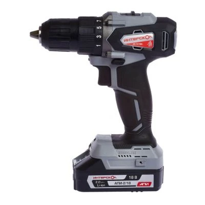 Аккумуляторная дрель-шуруповерт ИНТЕРСКОЛ ДА-13/18ВК 45, 18 В, 1700 об/мин, с 2 АКБ 2 Ач и ЗУ, в кейсе (575.2.2.70)