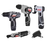Набор электроинструмента ИНТЕРСКОЛ 12 В: ДА-12ЭР 28 + ГА-70/12ВЭ + ПА-12/12В +УШМ-76/12В, с 2 АКБ 2 Ач и ЗУ