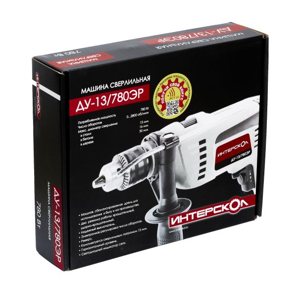 Ударная дрель ИНТЕРСКОЛ ДУ-13/780ЭР, 780 Вт, 2700 об/мин, 30000 уд/мин (421.1.0.00)