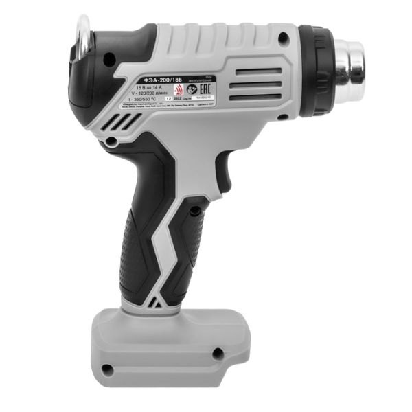 Бесщеточный аккумуляторный строительный фен ИНТЕРСКОЛ ФЭА-200/18В, 550°С, 200 л/мин, без АКБ и ЗУ, 764.0.0.70