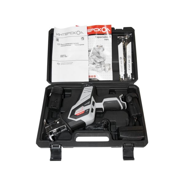 Аккумуляторная ножовочная пила ИНТЕРСКОЛ НПА-100/12Э, 12 В, 3000 ход/мин, 15 мм, с 2 АКБ 2 Ач и ЗУ, в кейсе (805.2.2.70)