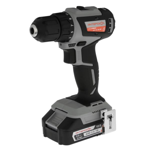 Аккумуляторная дрель-шуруповерт ИНТЕРСКОЛ МиниМАКС ДА-10/18В 44, 18 В, 1650 об/мин, с 2 АКБ 2.5 Ач и ЗУ, в кейсе (759.2.2.45)