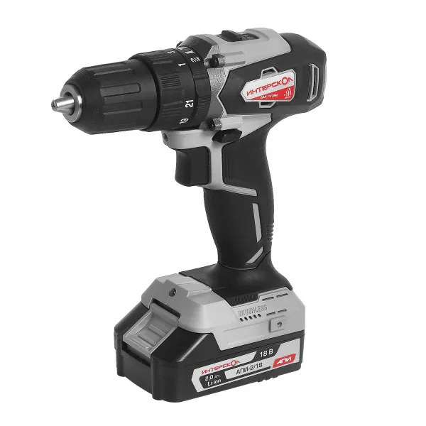 Дрель-шуруповерт ИНТЕРСКОЛ ДАУ-13/18ВК 45, 18 В, 1700 об/мин, 25500 уд/мин, с АКБ 2 Ач и ЗУ, в кейсе (573.0.0.70-B2C)