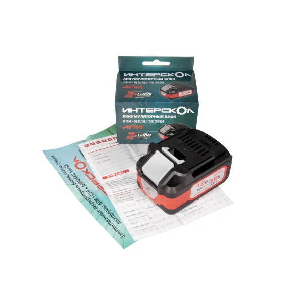 Аккумуляторный слайдерный блок ИНТЕРСКОЛ АПИ-5(2,5)/18(36)И, Li-Ion, 18/36 В, 5/2.5 Ач, 1 шт. (2400.205)