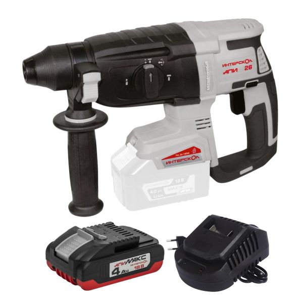 Аккумуляторный перфоратор ИНТЕРСКОЛ ПА-26/18ВM, 18 В, 2.8 Дж, 5300 уд/мин, с АКБ 4 Ач и ЗУ, в кейсе (731.0.0.70-B4C)