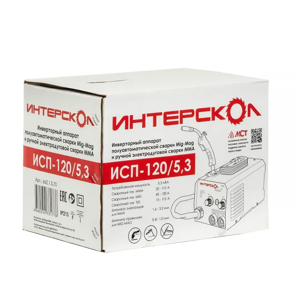 Аппарат сварочный электродуговой инверторный ИНТЕРСКОЛ ИСП-120/5,3, 4 кВт, 120 А, (662.1.0.70)