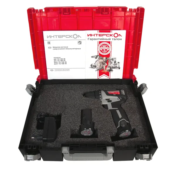 Дрель-шуруповерт ИНТЕРСКОЛ МиниМАКС ДА-10/12В 38, 12 В, 1550 об/мин, c 2 АКБ 3 Ач и ЗУ, в систейнере МультиБОКС (757.3.2.46)
