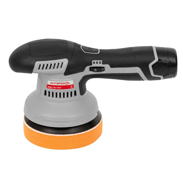 Аккумуляторная полировальная машина ИНТЕРСКОЛ АПМ-125/12ВЭ, 12 В, 125 мм, 5000 об/мин, с 2 АКБ 2 Ач и ЗУ (788.2.2.70)