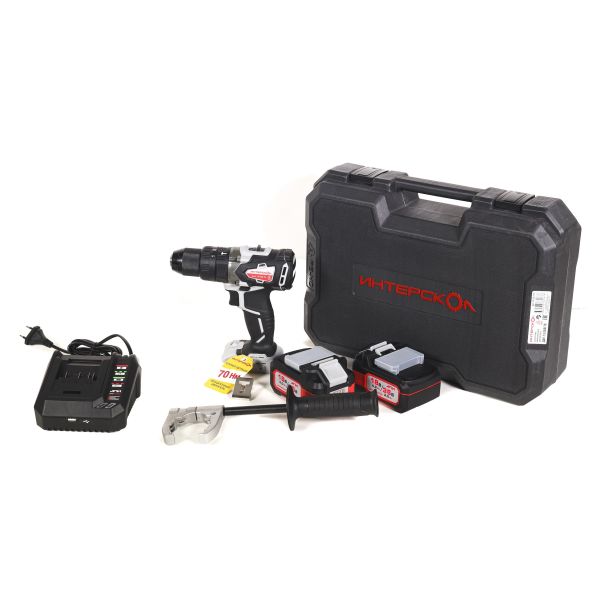 Дрель-шуруповерт ИНТЕРСКОЛ ДАУ-13/36В 70, 36 В, 1900 об/мин, 30000 уд/мин, с 2 АКБ 2 Ач и ЗУ, в кейсе (813.2.2.70)