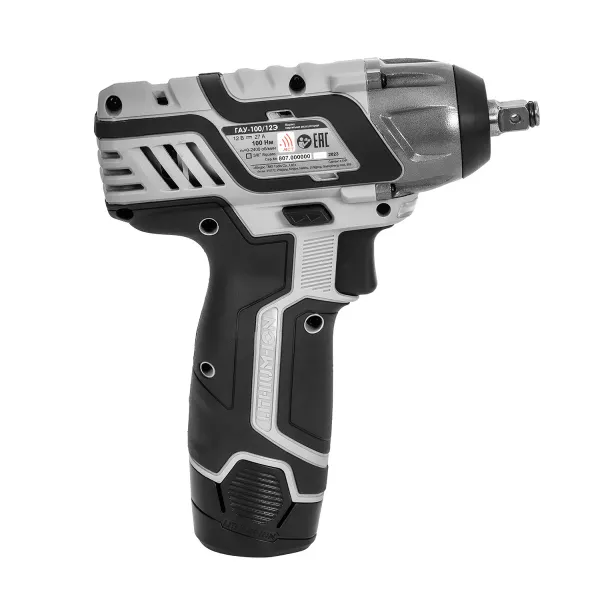 Аккумуляторный ударный гайковерт ИНТЕРСКОЛ ГАУ-100/12Э, 12 В, 100 Нм, 3000 уд/мин, с АКБ 2 Ач и ЗУ (807.0.0.70-B2C)