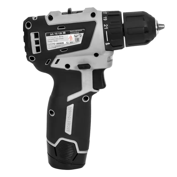 Аккумуляторная дрель-шуруповерт ИНТЕРСКОЛ МиниМАКС ДА-10/12В 38, 12 В, 1550 об/мин, с 2 АКБ 2.5 Ач и ЗУ, в кейсе (757.2.2.46)