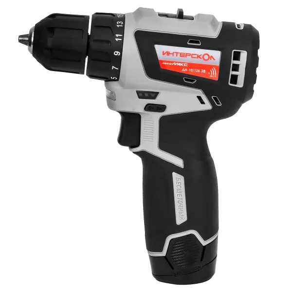 Аккумуляторная дрель-шуруповерт ИНТЕРСКОЛ МиниМАКС ДА-10/12В 38, 12 В, 1550 об/мин, с 2 АКБ 2.5 Ач и ЗУ, в кейсе (757.2.2.46)