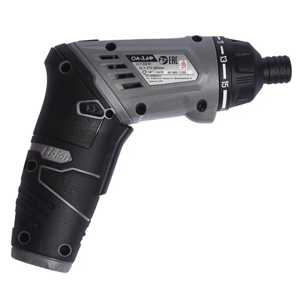 Аккумуляторная отвертка ИНТЕРСКОЛ ОА-3,6Ф, 3.6 В, 5 Н·м, 200 об/мин, 1 АКБ 1.3 Ач и ЗУ, в кейсе, 433.0.1.00