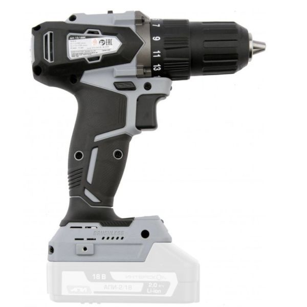 Аккумуляторная дрель-шуруповерт ИНТЕРСКОЛ ДА-13/18ВК 45, 18 В, 1700 об/мин, без АКБ и ЗУ, в кейсе (575.0.0.70)