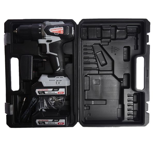 Аккумуляторная дрель-шуруповерт ИНТЕРСКОЛ ДА-13/18ВК 45, 18 В, 1700 об/мин, без АКБ и ЗУ, в кейсе (575.0.0.70)