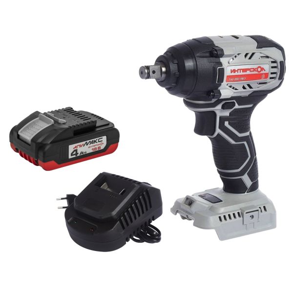 Аккумуляторный гайковерт ИНТЕРСКОЛ ГАУ-350/18ВЭ, 18 В, 350 Нм, 3200 уд/мин, с АКБ 4 Ач и ЗУ (643.1.0.70-B4C)