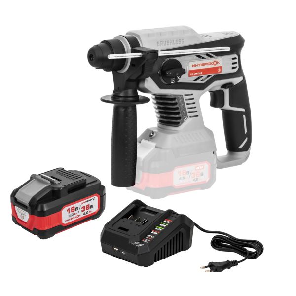 Аккумуляторный перфоратор ИНТЕРСКОЛ ПА-24/36В, 36 В, 2.2 Дж, 5300 уд/мин, с АКБ 4 Ач и ЗУ (823.0.0.70-B4C)