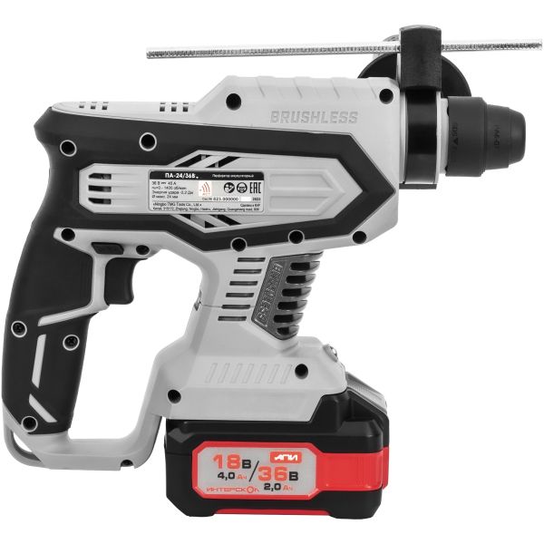 Аккумуляторный перфоратор ИНТЕРСКОЛ ПА-24/36В, 36 В, 2.2 Дж, 5300 уд/мин, с 2 АКБ 2 Ач и ЗУ, в кейсе (823.2.2.70)