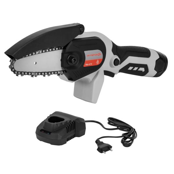 Аккумуляторная цепная пила ИНТЕРСКОЛ ПЦА-4/12, 12 В, 10 см, 3.9 м/с, с АКБ 2 Ач и ЗУ (811.0.0.70-B2C)