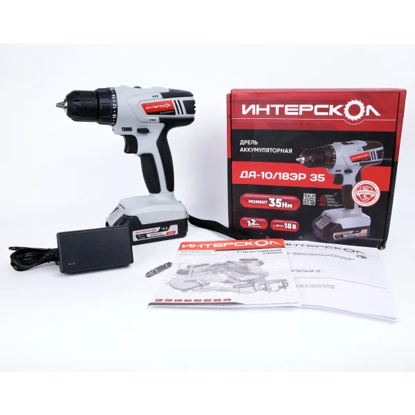 Дрель-шуруповерт ИНТЕРСКОЛ ДА-10/18ЭР 35, 18 В, 1450 об/мин, с 2 АКБ 2 Ач и ЗУ, в кейсе (518.2.2.20)