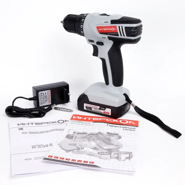 Дрель-шуруповерт ИНТЕРСКОЛ ДА-10/18ЭР 35, 18 В, 1450 об/мин, с 2 АКБ 2 Ач и ЗУ, в кейсе (518.2.2.20)