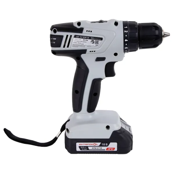 Дрель-шуруповерт ИНТЕРСКОЛ ДА-10/18ЭР 35, 18 В, 1450 об/мин, с 2 АКБ 2 Ач и ЗУ, в кейсе (518.2.2.20)