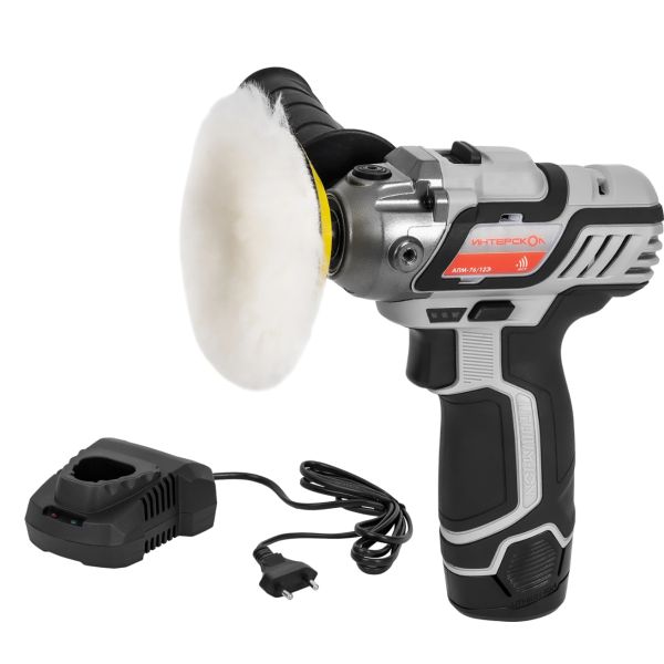 Аккумуляторная полировальная машина ИНТЕРСКОЛ АПМ-76/12Э, 12 В, 76 мм, 8300 об/мин, с АКБ 2 Ач и ЗУ (806.0.0.70-B2C)