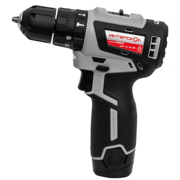 Дрель-шуруповерт ИНТЕРСКОЛ МиниМАКС ДАУ-10/12В, 12 В, 1450 об/мин, 25500 уд/мин, с 2 АКБ 2.5 Ач и ЗУ, в кейсе (767.2.2.45)