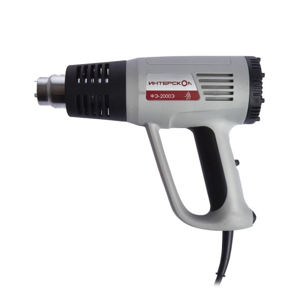 Строительный фен ИНТЕРСКОЛ ФЭ-2000Э, 2000 Вт, 600°С, 500 л/мин, кейс, 4 насадки, 192.0.1.00