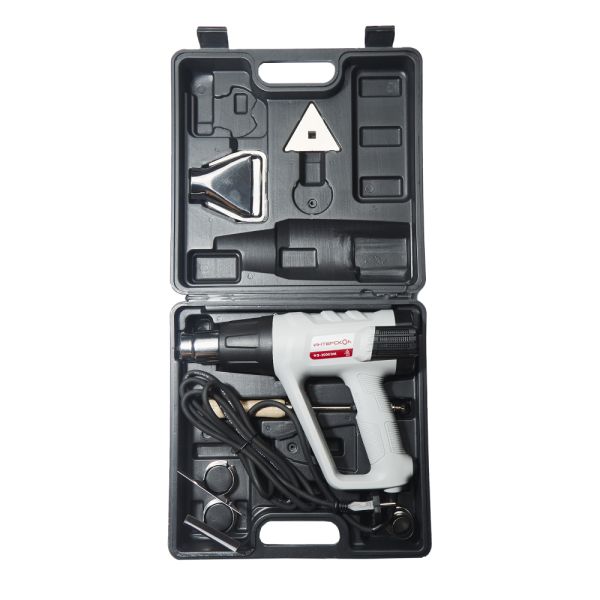 Строительный фен ИНТЕРСКОЛ ФЭ-2000ЭМ,2000 Вт, 600°С, 500 л/мин, кейс, 4 насадки, 385.0.1.00