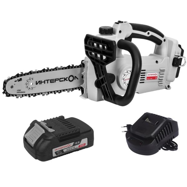 Аккумуляторная цепная пила ИНТЕРСКОЛ ПЦА-10/18В, 18 В, 25.4 см, 10 м/с, с АКБ 2 Ач и ЗУ (696.1.0.70-B2C)