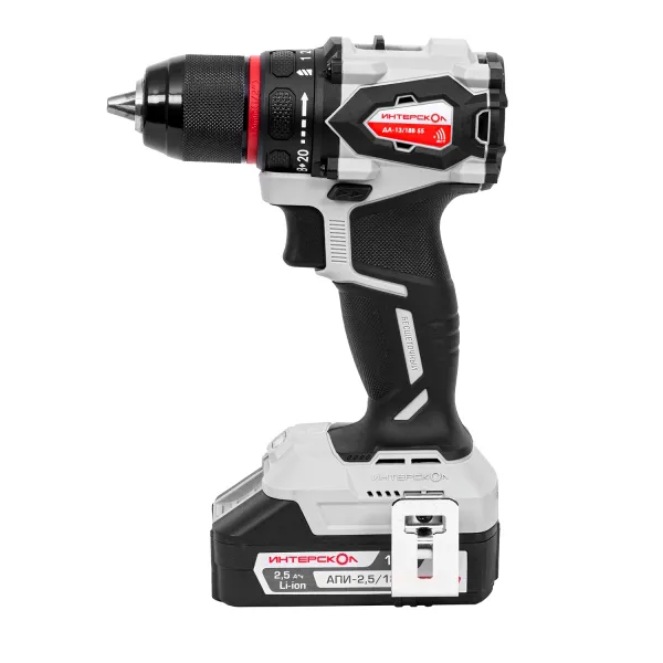 Аккумуляторная дрель-шуруповерт ИНТЕРСКОЛ ДА-13/18В 55, 18 В, 1850 об/мин, с 2 АКБ 2.5 Ач и ЗУ, в кейсе (952.2.2.70)