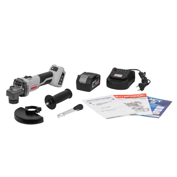 Аккумуляторная угловая шлифмашина ИНТЕРСКОЛ УШМ-125/18ВЭ, 18 В, 125 мм, 8500 об/мин, с АКБ 4 Ач и ЗУ, в кейсе (684.4.1.70)