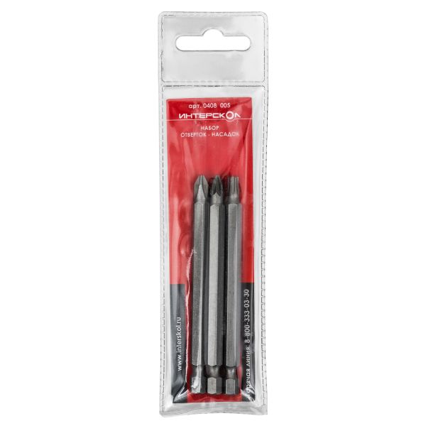 Бита ИНТЕРСКОЛ PH2/PZ2/T25, 90 мм хвостовик 1/4", 3 шт. (0408.005)