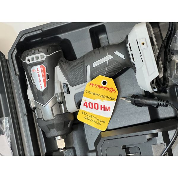 Аккумуляторный гайковерт ИНТЕРСКОЛ ГАУ-400/36ВЭ, 36 В, 400 Нм, 3200 уд/мин, c 2 АКБ 2 Ач и ЗУ в кейсе (УЦЕНЕННЫЙ ТОВАР) (859.2.2.70/U)