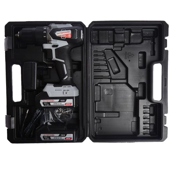 Аккумуляторная дрель-шуруповерт ИНТЕРСКОЛ ДА-13/18ВК 45, 18 В, 1700 об/мин, с АКБ 2 Ач и ЗУ, в кейсе (575.0.0.70-B2C)